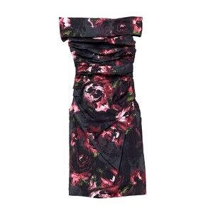 Talbot Runhof Dress Size 6 Floral Cocktail Evening Wedding Ruched Gathered